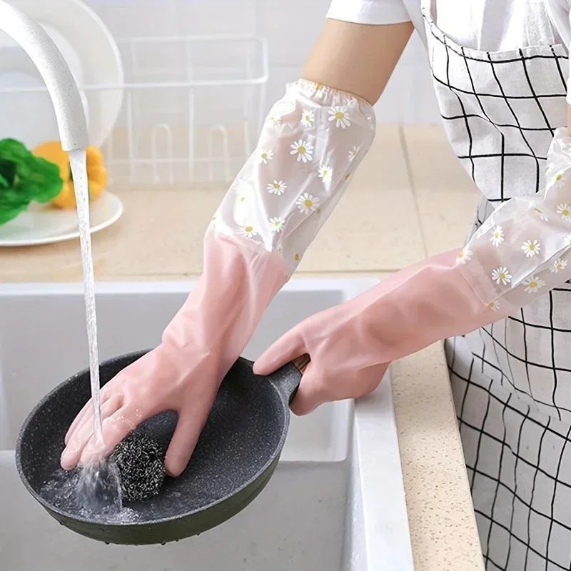 Dish Glove Rubber - ถุงมือยางแขนยาวสำหรับใช้ในครัวเรือน ถุงมือล้างจาน ถุงมือทำความสะอาดเตาอบและสัตว์เลี้ยง อุปกรณ์เสริมสำหรับบ้านและห้องครัว