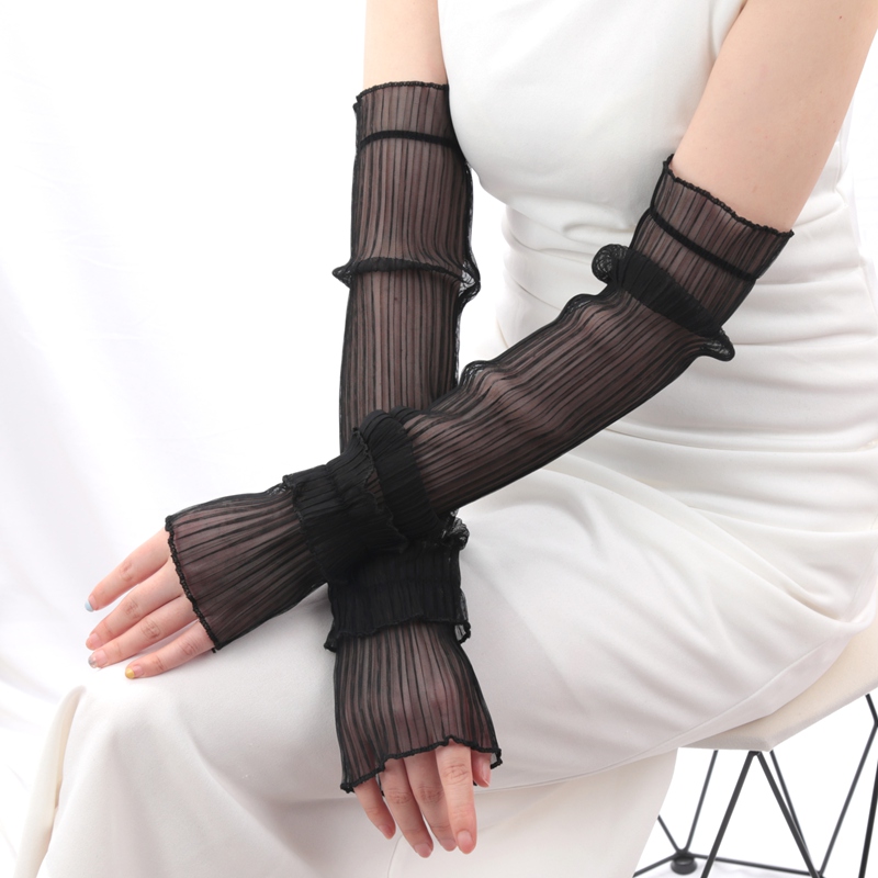 Fingerless Glove Knit - 1 คู่ผ้าไหมน้ําแข็งแขนยาว Sun-ป้องกันแขนผู้หญิง Cuff Cool มือแขน