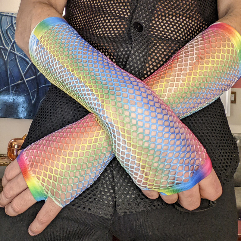 Fingerless Glove Knit - ถุงมือตาข่ายยาวสำหรับผู้หญิง 1 คู่ ถุงมือตาข่ายแบบไม่มีนิ้ว สไตล์พังก์ร็อก สำหรับงานปาร์ตี้กลางคืน