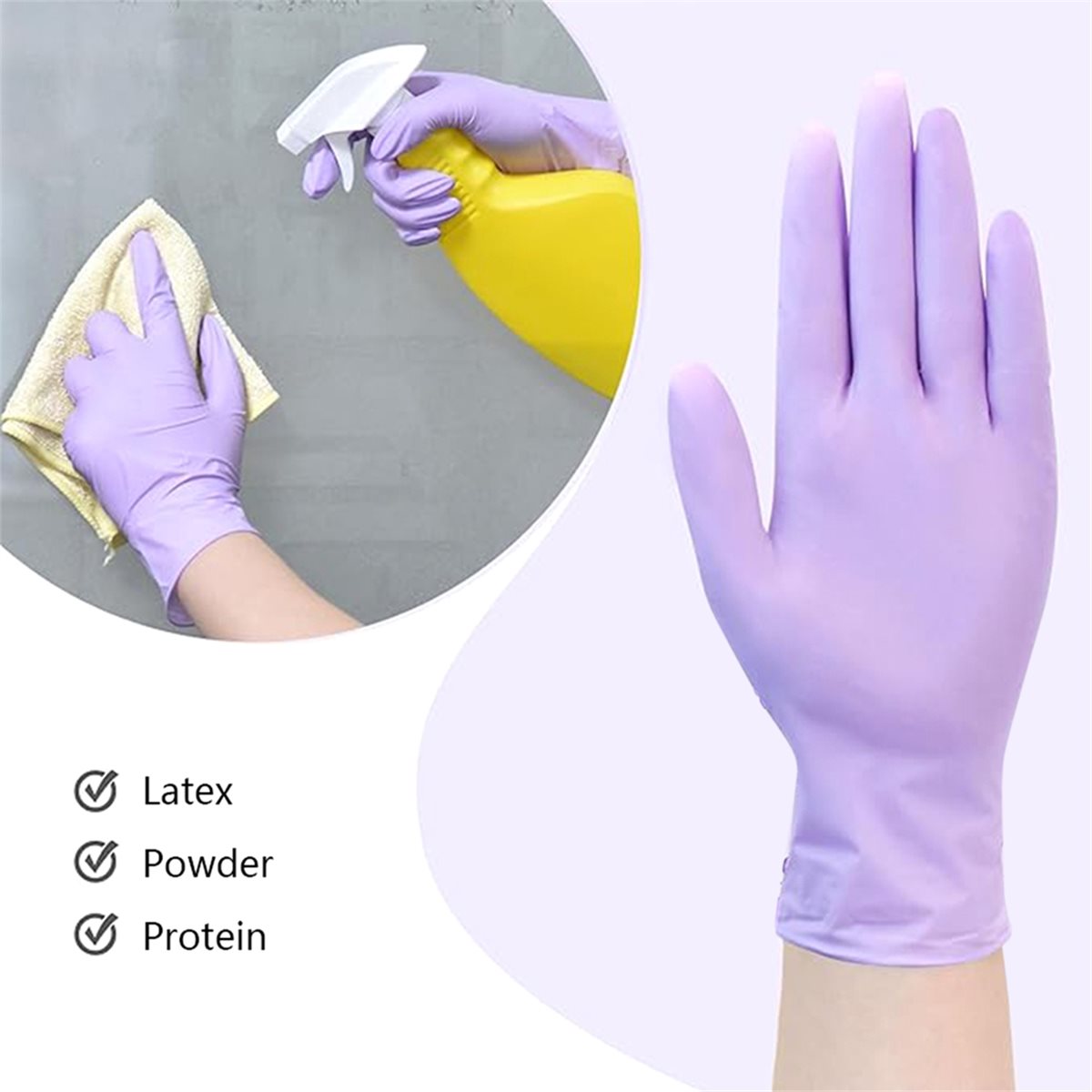 Exam Glove Nitrile - ถุงมือไนไตรล์คุณภาพสูง 100 ชิ้น ถุงมือแบบใช้แล้วทิ้ง สีม่วงอ่อน เกรดอาหาร