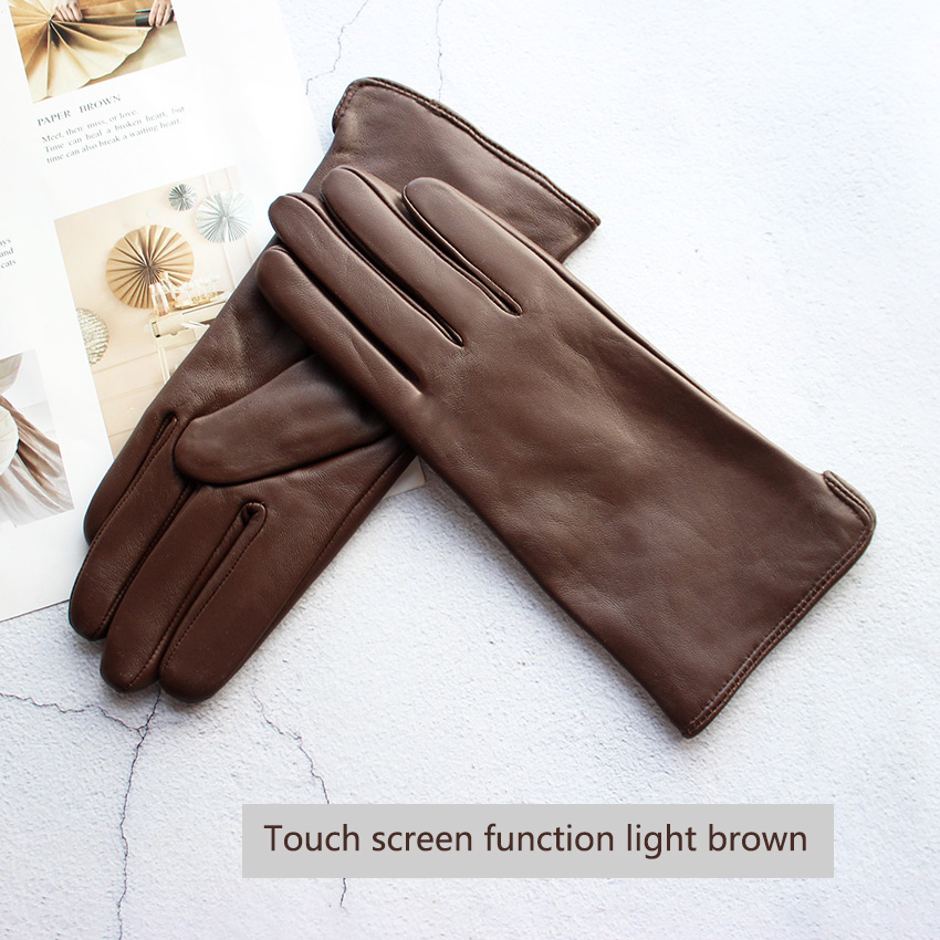 Leather Driving Glove - ถุงมือหนังแกะสีสำหรับผู้หญิง ทรงตรง บุขนแกะ สำหรับฤดูใบไม้ผลิ ฤดูใบไม้ร่วง สำหรับการเดินทางกลางแจ้ง
