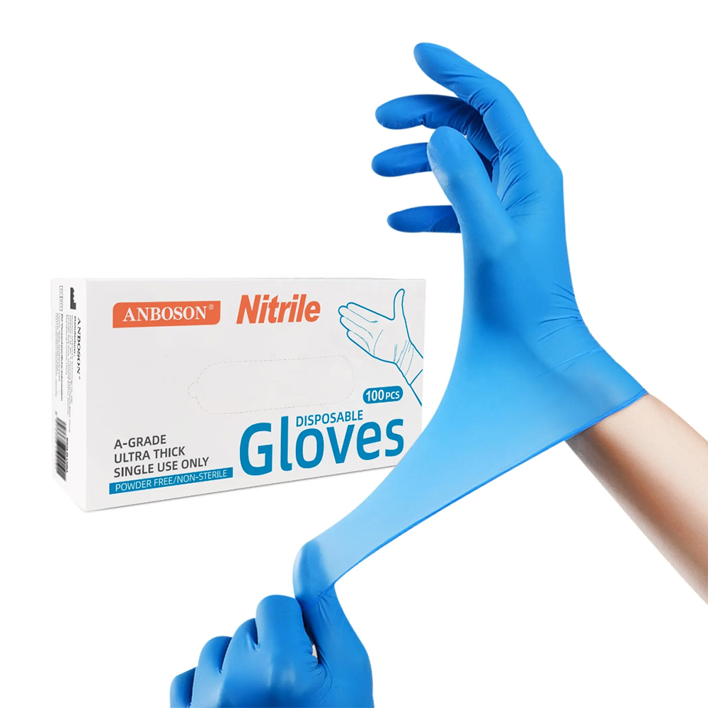 Exam Glove Nitrile - ถุงมือไนไตรล์สำหรับตรวจโรค-สีน้ำเงิน ถุงมือลาเท็กซ์แบบใช้แล้วทิ้ง ปลอดภัยสำหรับอาหาร เหมาะสำหรับทำเล็บและร้านเสริมสวย