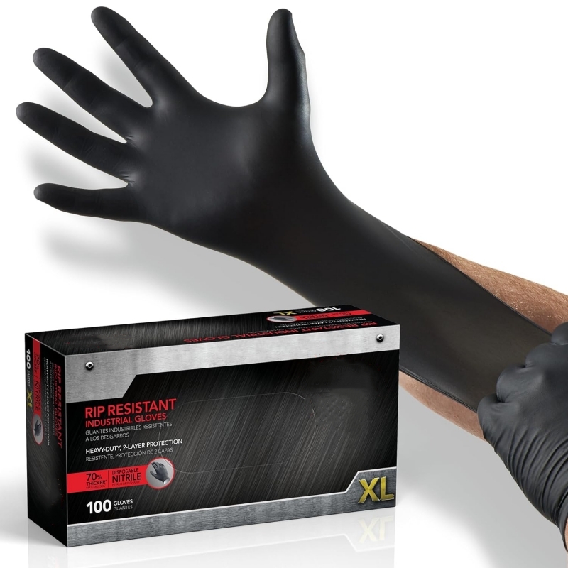 Nitrile Mechanic Glove - ถุงมือไนไตรล์สีดำ 100 ชิ้น ถุงมือแบบใช้แล้วทิ้ง ปราศจากน้ำยาง สำหรับงานอุตสาหกรรม