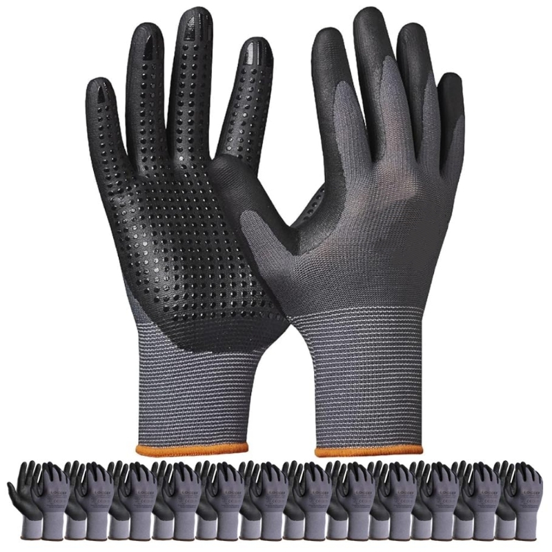 Nitrile Mechanic Glove - ถุงมือทำงานนิรภัยเคลือบไมโครโฟมไนไตรล์ ถุงมือทำงานแบบถักไร้ตะเข็บ จับกระชับ ไม่ลื่น สำหรับผู้ชาย ช่างยนต์