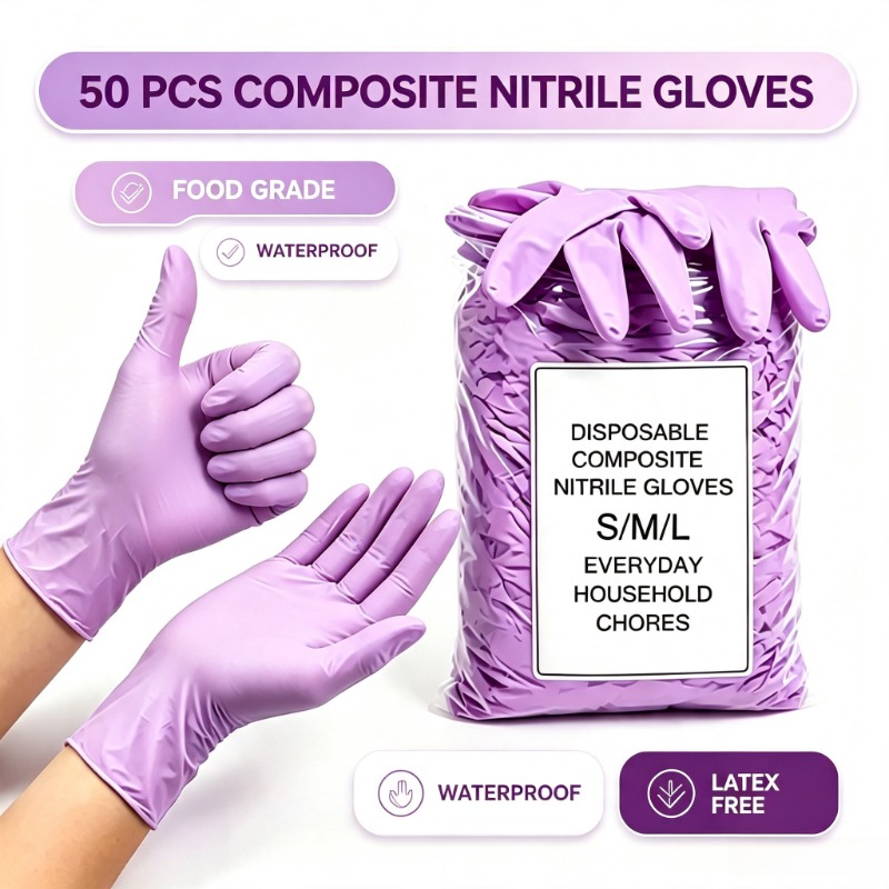 Exam Glove Nitrile - ถุงมือตรวจโรคไนไตรล์แบบใช้แล้วทิ้ง 50 ชิ้น สีม่วงอ่อน ขนาด S/M/L