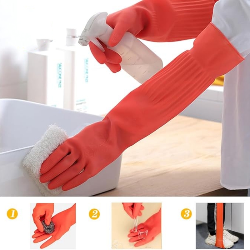 ถุงมือยางทำความสะอาดแบบยาวพิเศ - Dish Glove Rubber บทวิจารณ์และราคา