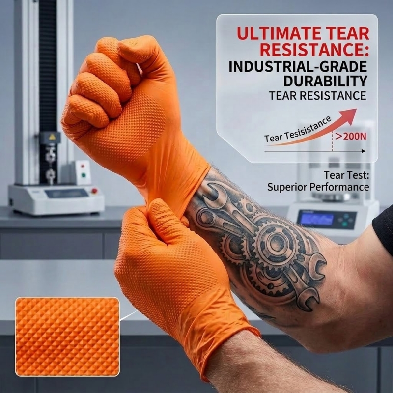 ถุงมือไนไตรล์สีส้มแบบหนา 8 มิล - Nitrile Mechanic Glove บทวิจารณ์และราคา